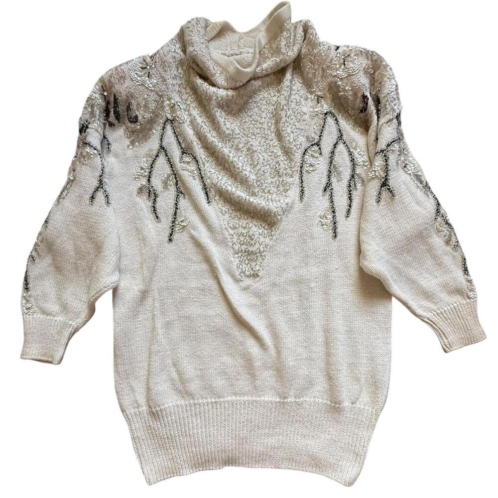 Bonnie Boerer Vintage 80s Sequin Beaded Mock Neck Sweater Large